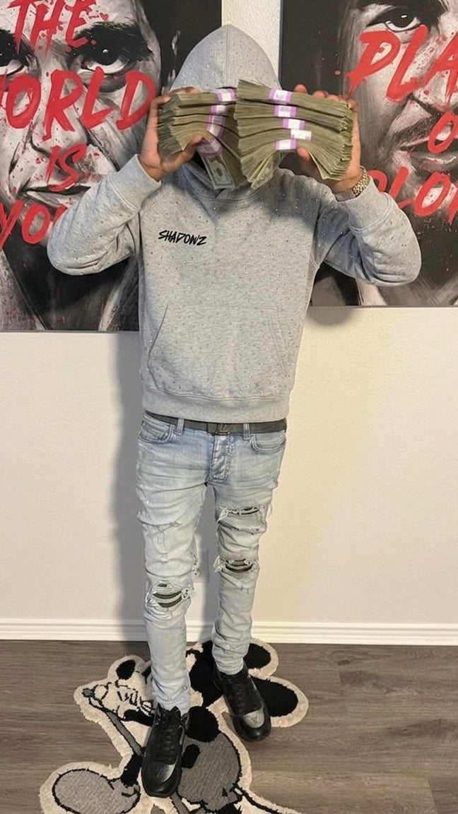 SHADOWZ RHINESTONE GREY HOODIE